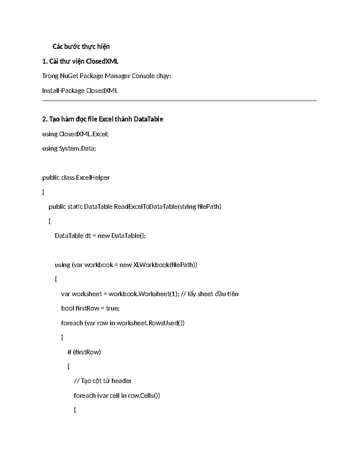 Hướng dẫn sử dụng ClosedXML và C# cho sinh viên (C# 101) - Studocu