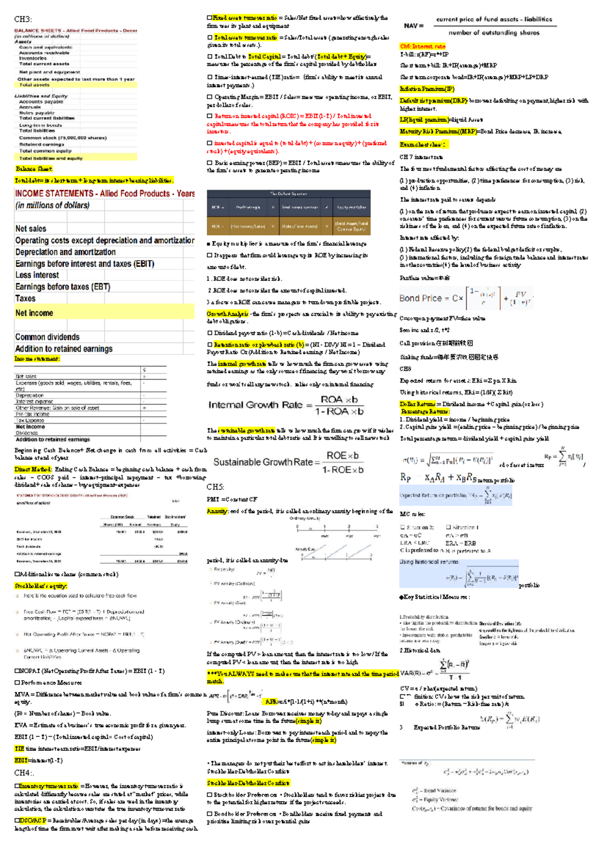 FM Final Exam Cheat Sheet: Key Concepts and Formulas - Studocu