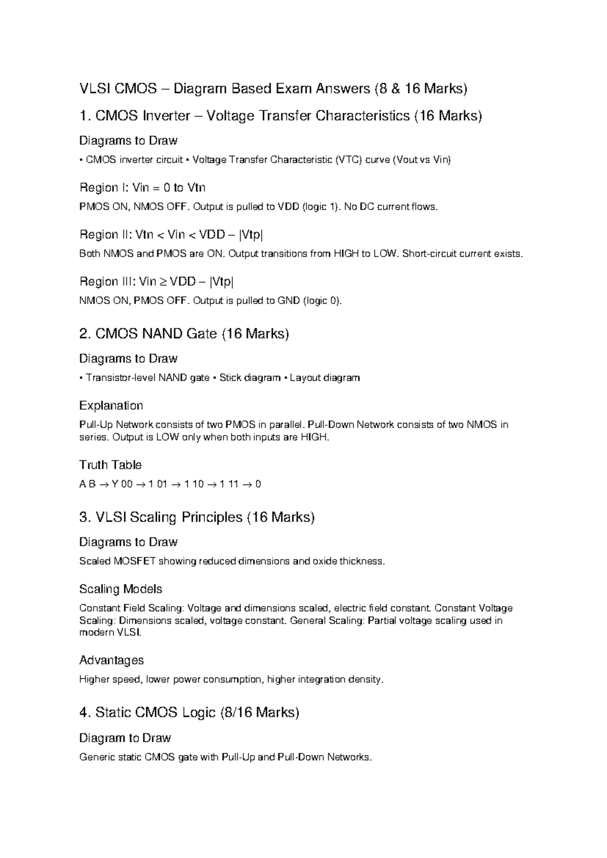 VLSI CMOS Exam Answers: Diagrams & Characteristics (8 16 Marks) - Studocu