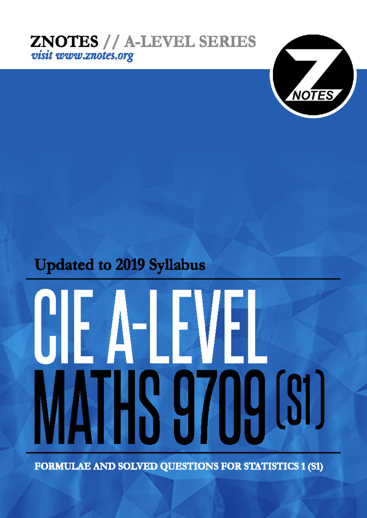 CIE A Level (S1) Maths 9709: Statistics 1 Formulae & Solutions - Studocu