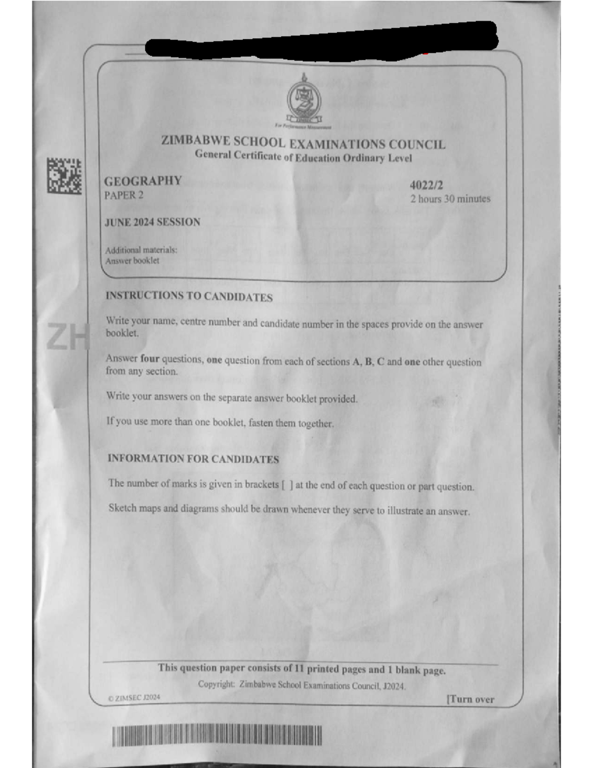 ZIMSEC Geography Paper 2 - June 2024 Exam Guide - Studocu