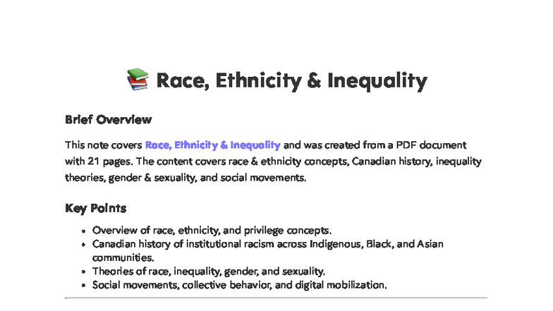 Sociology 101: Race, Ethnicity & Inequality Exam Notes Overview - Studocu