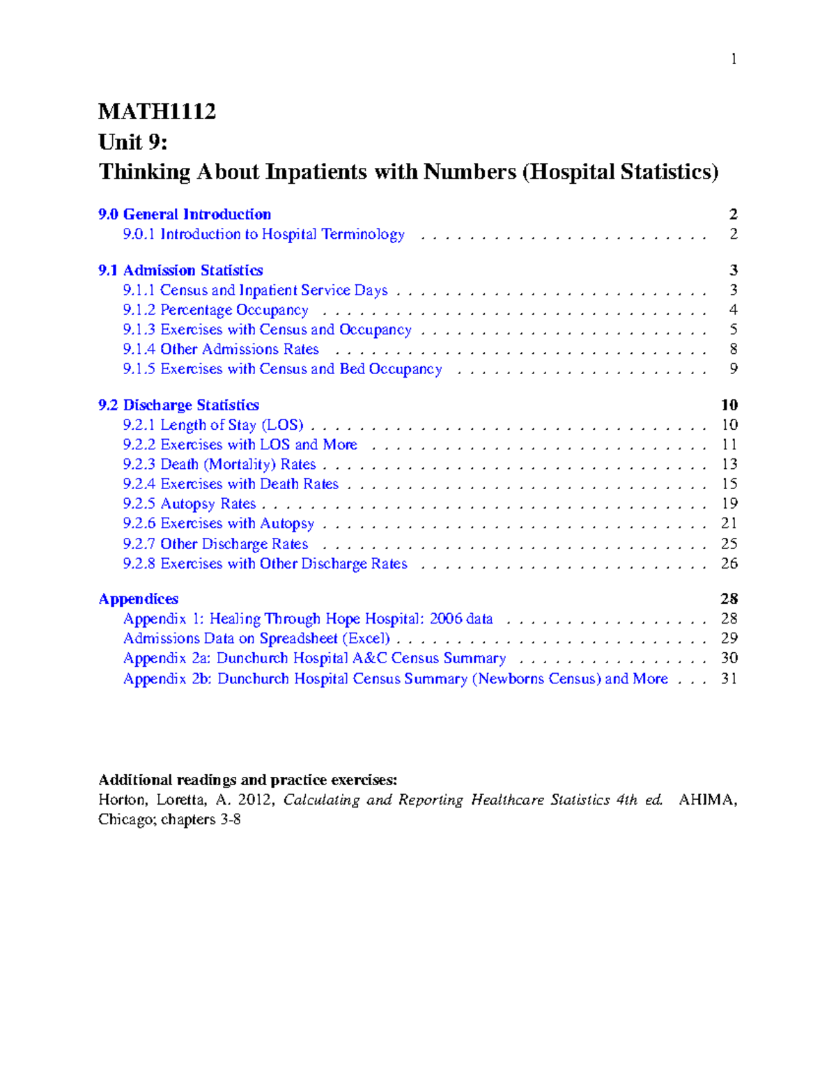 MATH1112 - Unit 9: Inpatient Statistics and Hospital Data Analysis ...