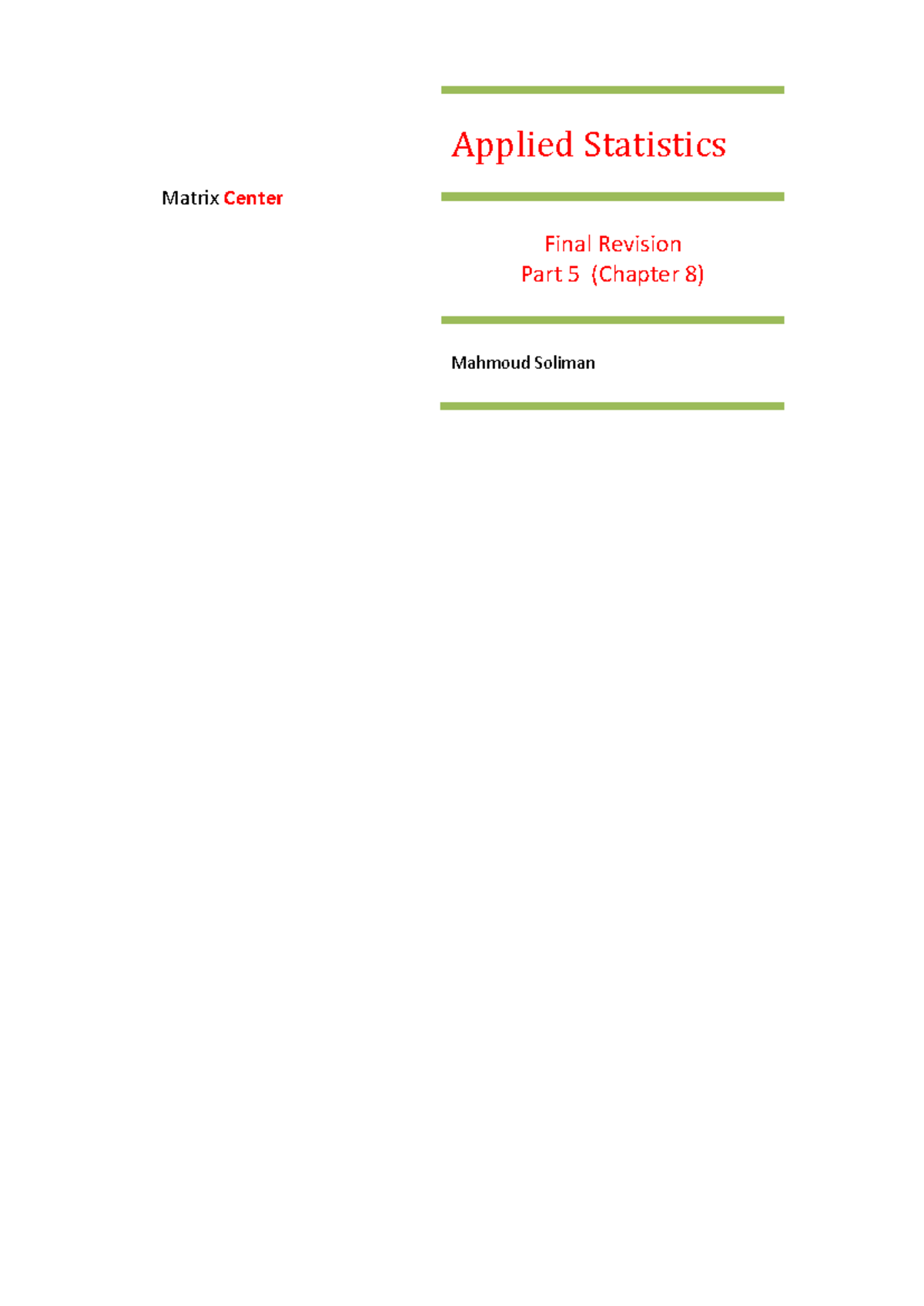 Applied Statistics STATS 101: Final Revision Part 5 Chapter 8 Answers ...