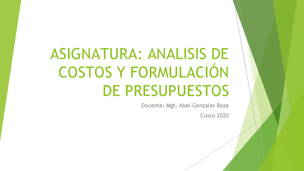 Análisis de Costos y Presupuestos 2020-I: Teoría y Estructura - Studocu