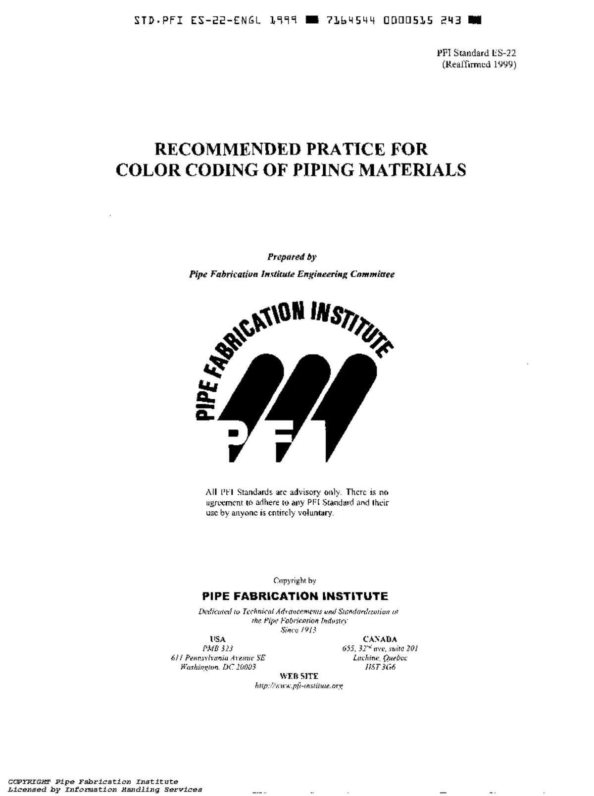 PFI Standard ES-22: Recommended Practice for Color Coding of Piping ...