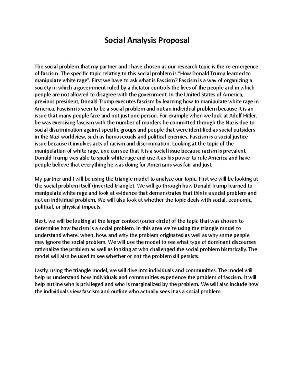 Social Analysis Proposal - The specific topic relating to this social ...