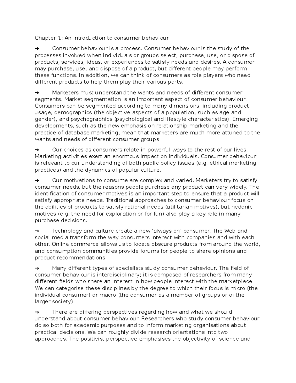 Consumer Behavior (Chapter 1) Summary & Key Terms Review - Studocu