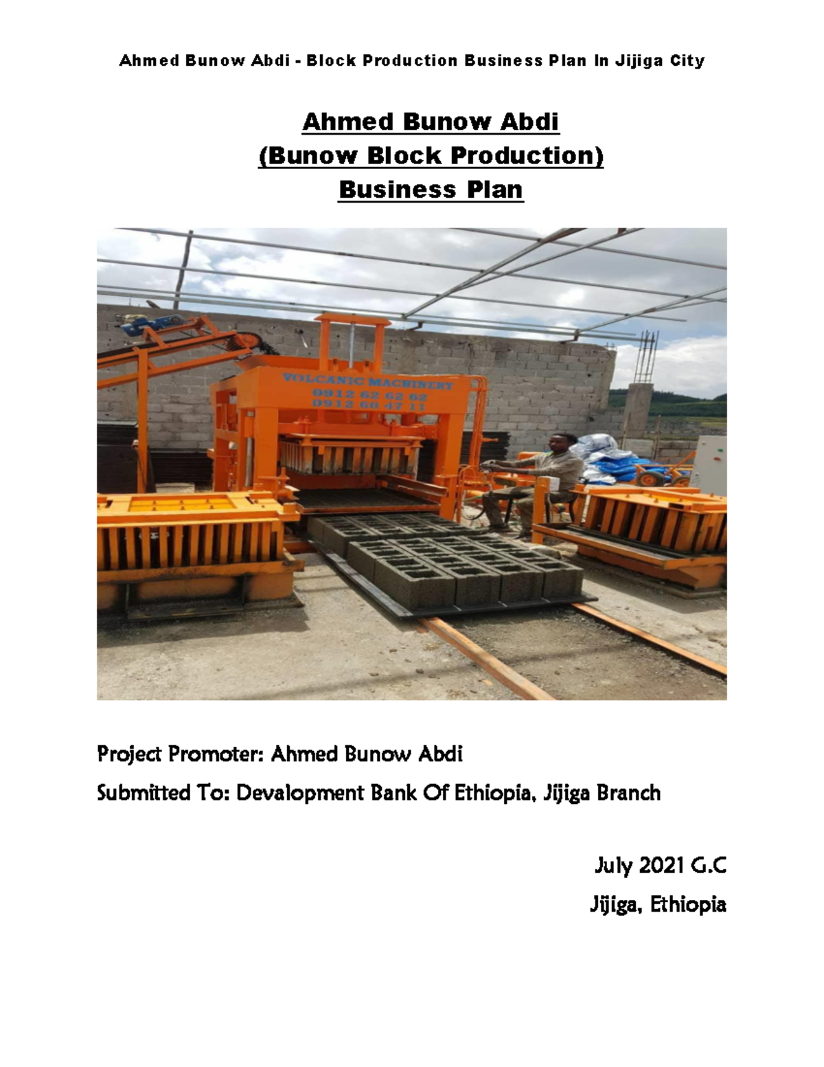 Block Production Business Plan for Ahmed Bunow Abdi (July 2021) - Studocu