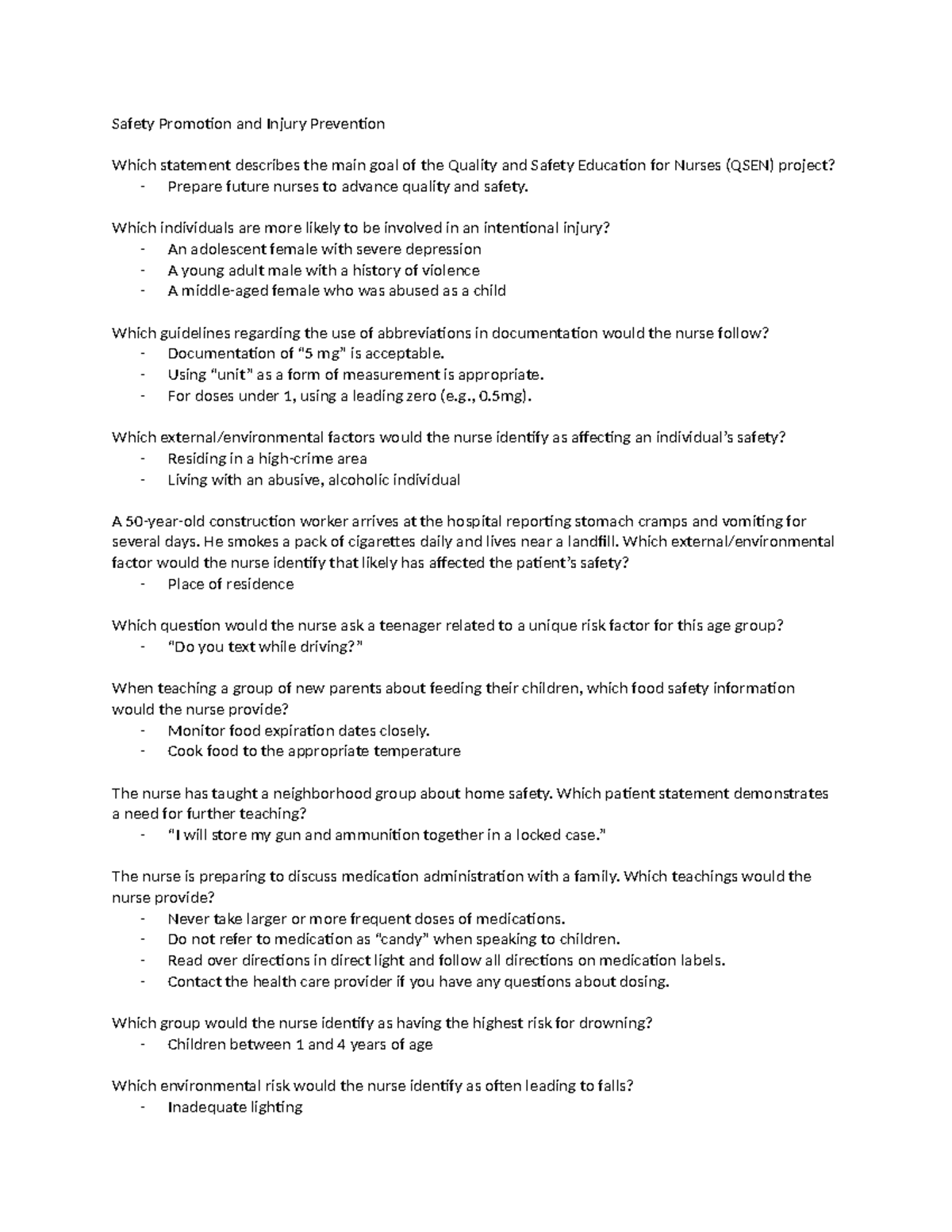 Safety Promotion & Injury Prevention - QSEN Insights and Guidelines ...
