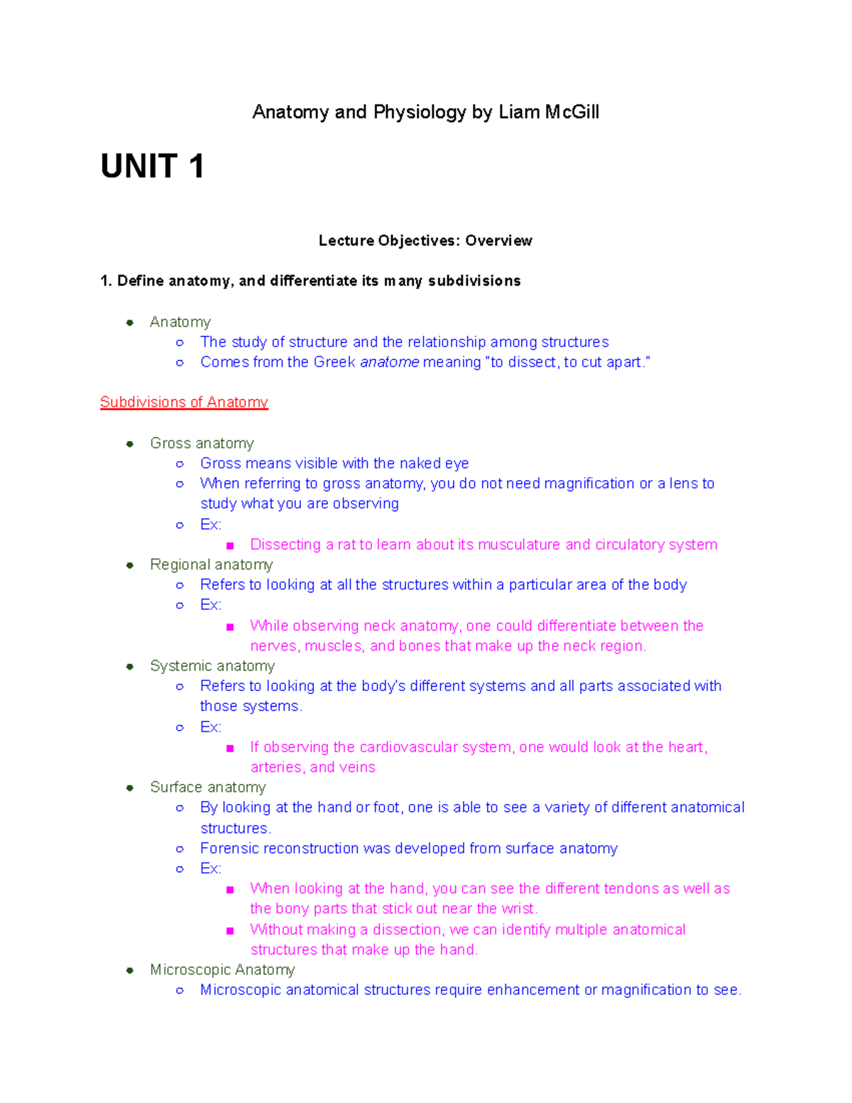 Comprehensive Overview of Anatomy and Physiology (BIO101) - Studocu