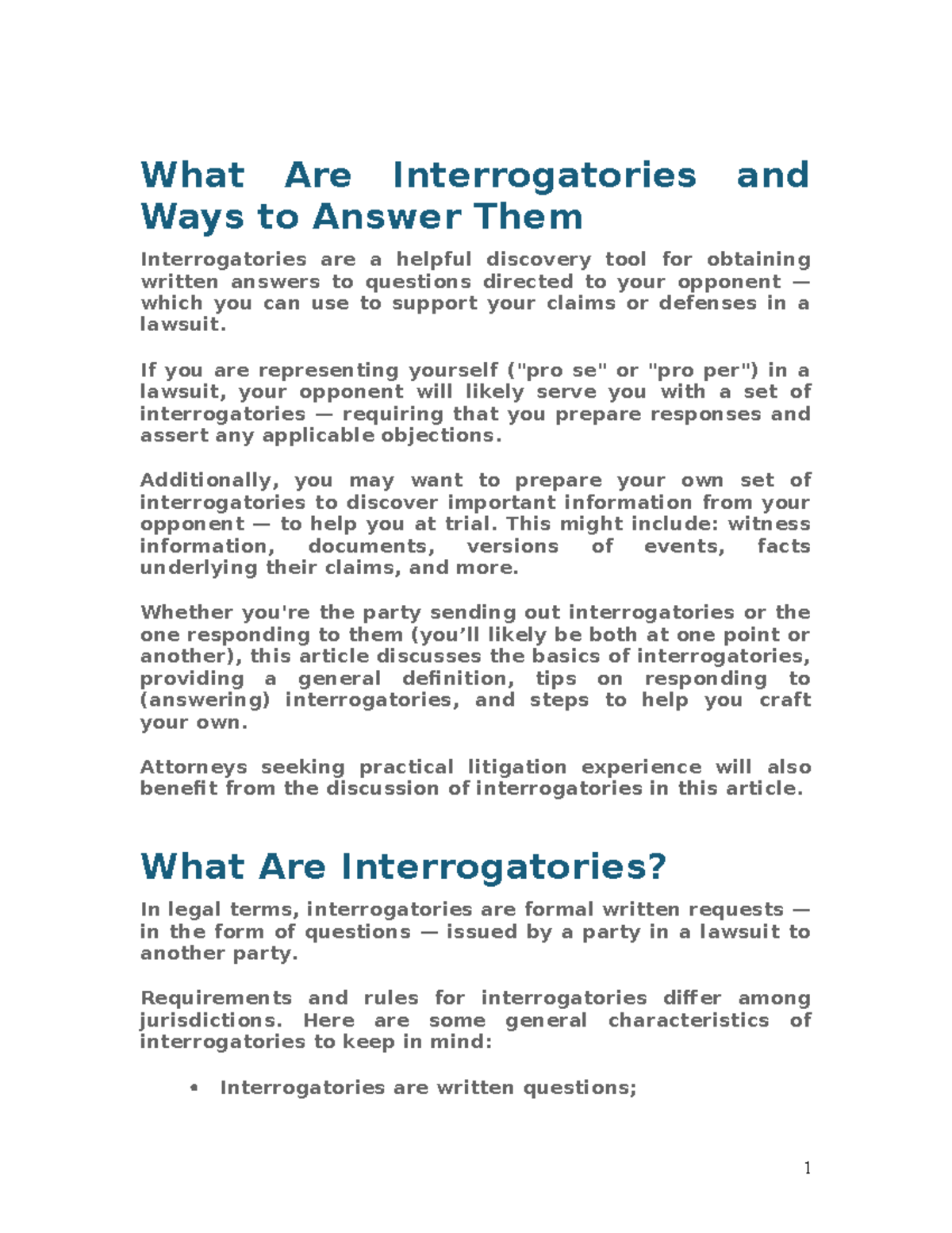 Civil Law 101: Understanding and Crafting Interrogatories - Studocu