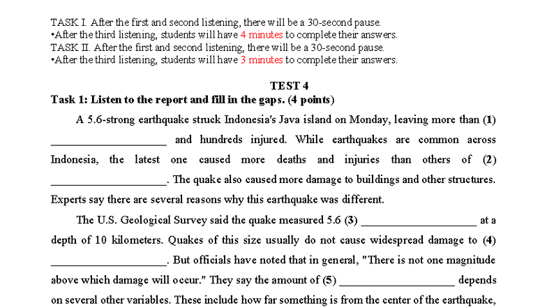 TEST 4 - Listening Comprehension Tasks and Questions - Studocu