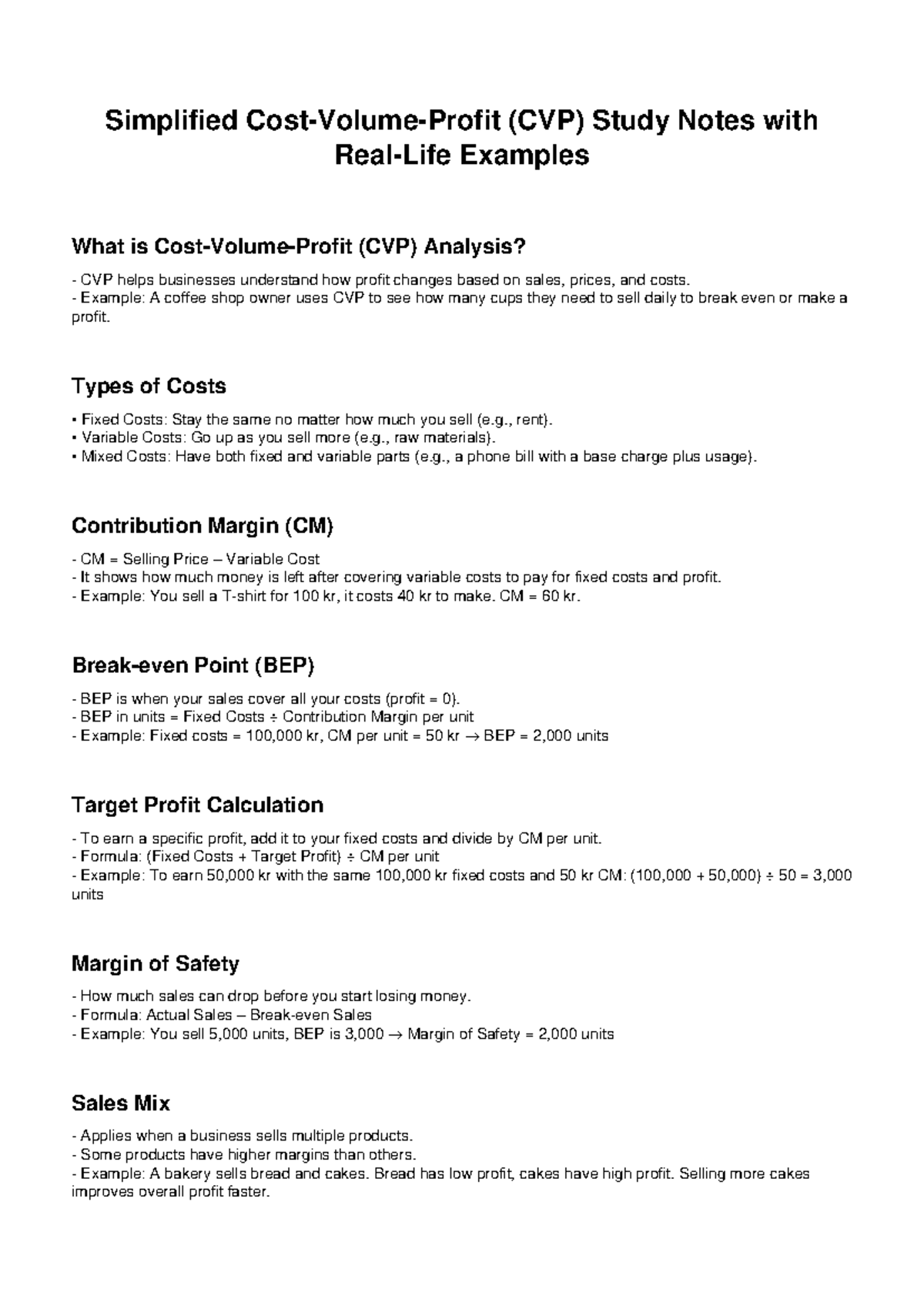 Simplified CVP Analysis Study Notes with Examples for Business Success ...