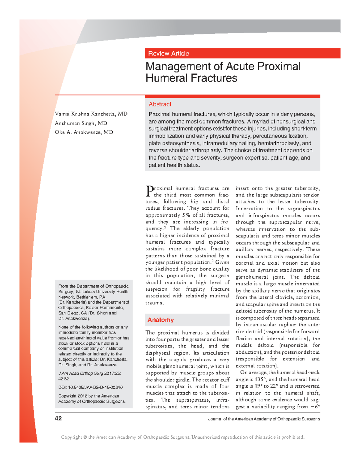 Management of Acute Proximal Humeral Fractures: A Comprehensive Review ...