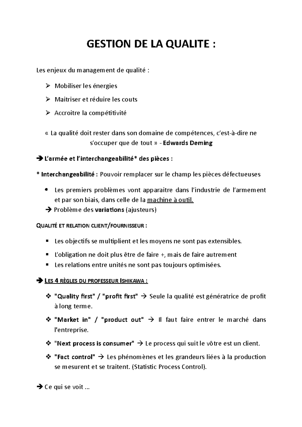 Cours 3 - Fiche - GESTION DE LA QUALITE : Les enjeux du management de ...