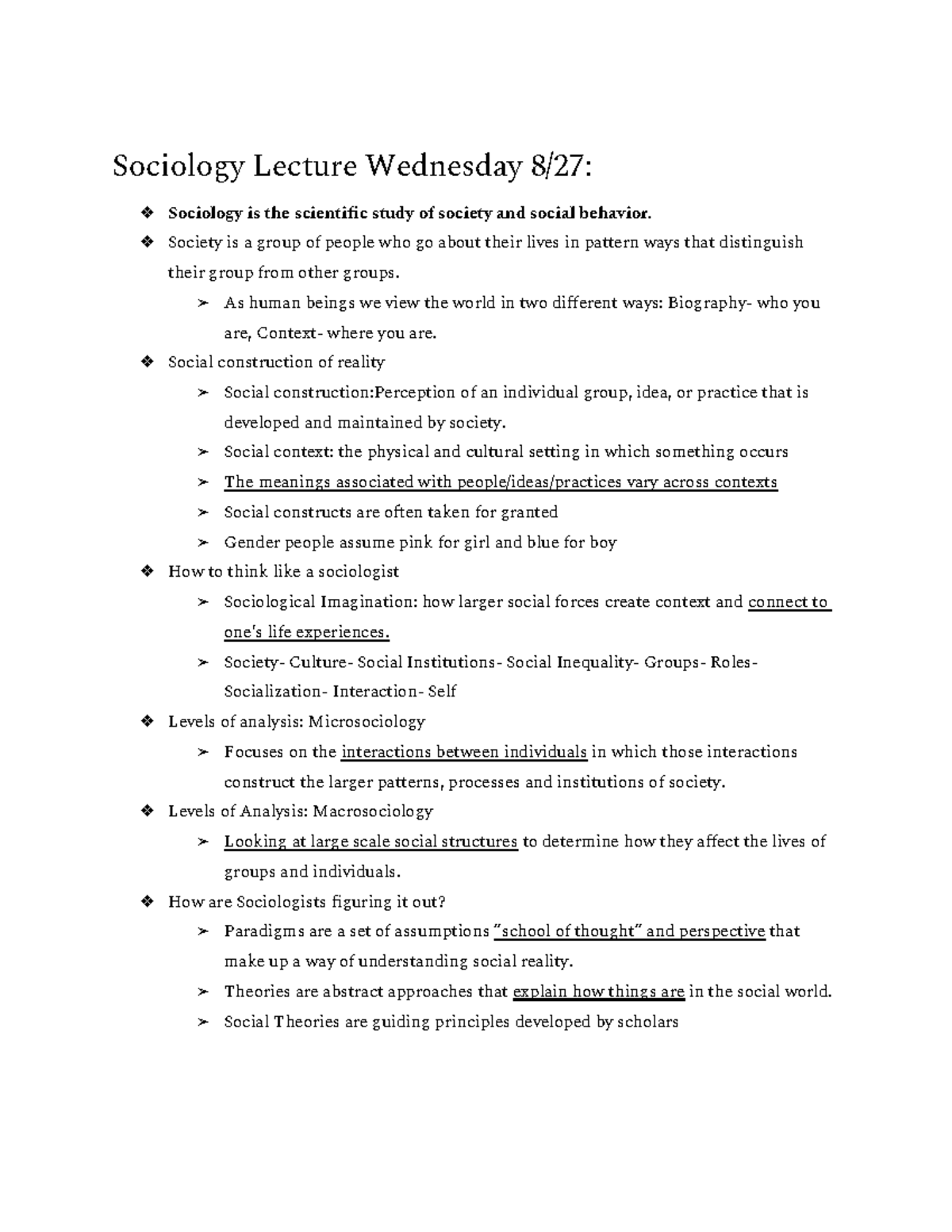 Sociology Lecture Notes: Key Concepts and Theories (SOC 101) - Studocu