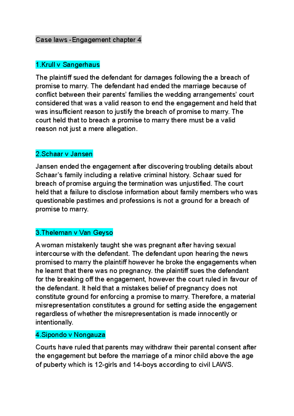 Case Laws and Remedies in Family Law: Chapter 4 Analysis - Studocu