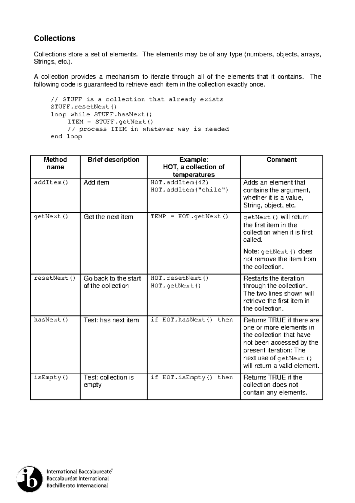 Collections Pseudocode-for-Examinations - Collections Collections store ...