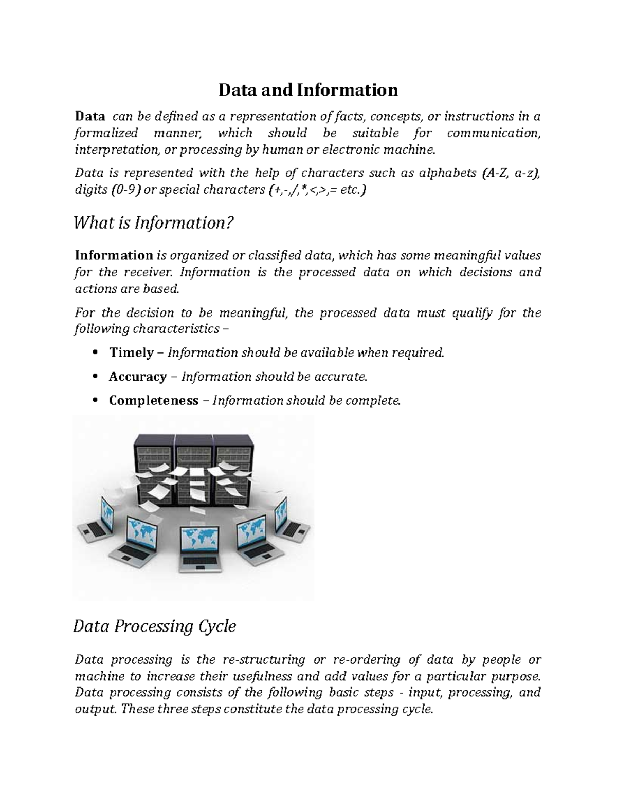 Data and Information - Intro to Computing Notes - Data and Information ...