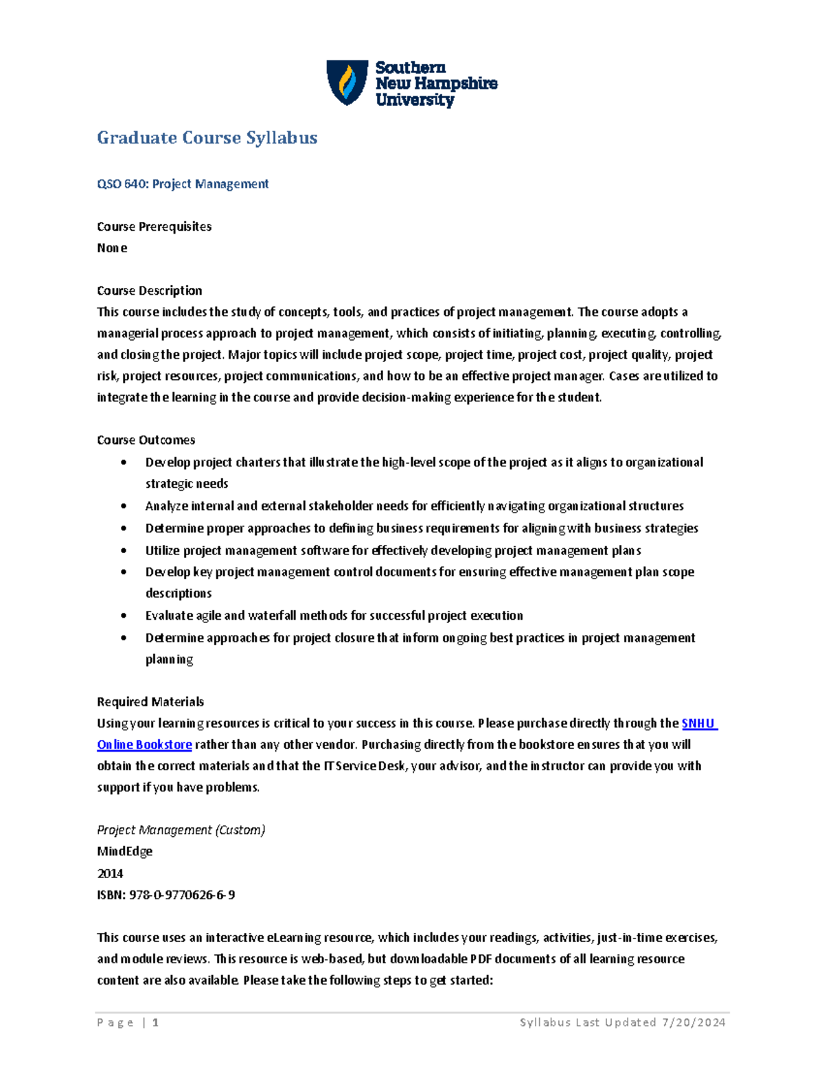 QSO 640 Project Management Course Syllabus and Overview - Studocu