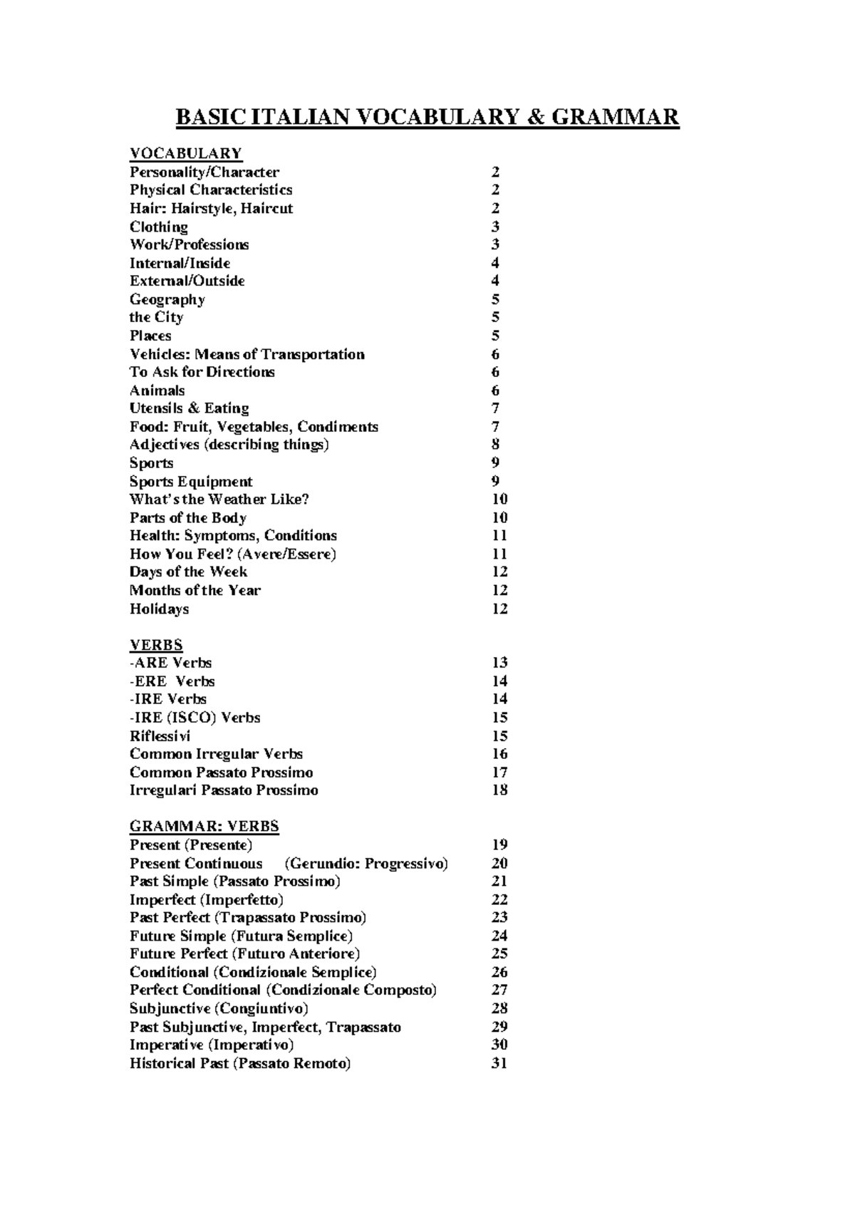 ITAL 101: Comprehensive Study Guide on Italian Vocabulary & Grammar ...