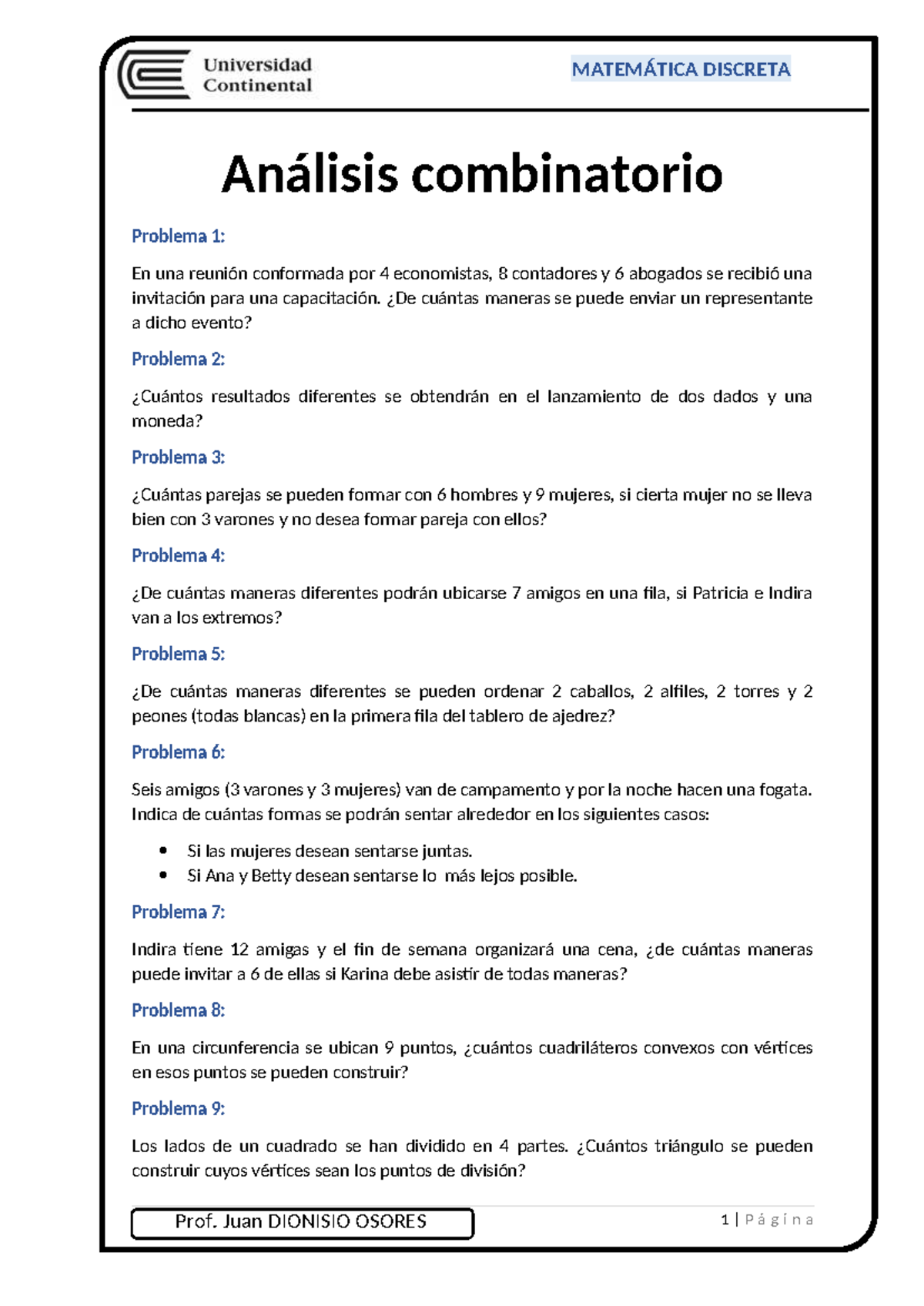 MAT 101: Análisis Combinatorio - Ejercicios de Aplicación - Studocu