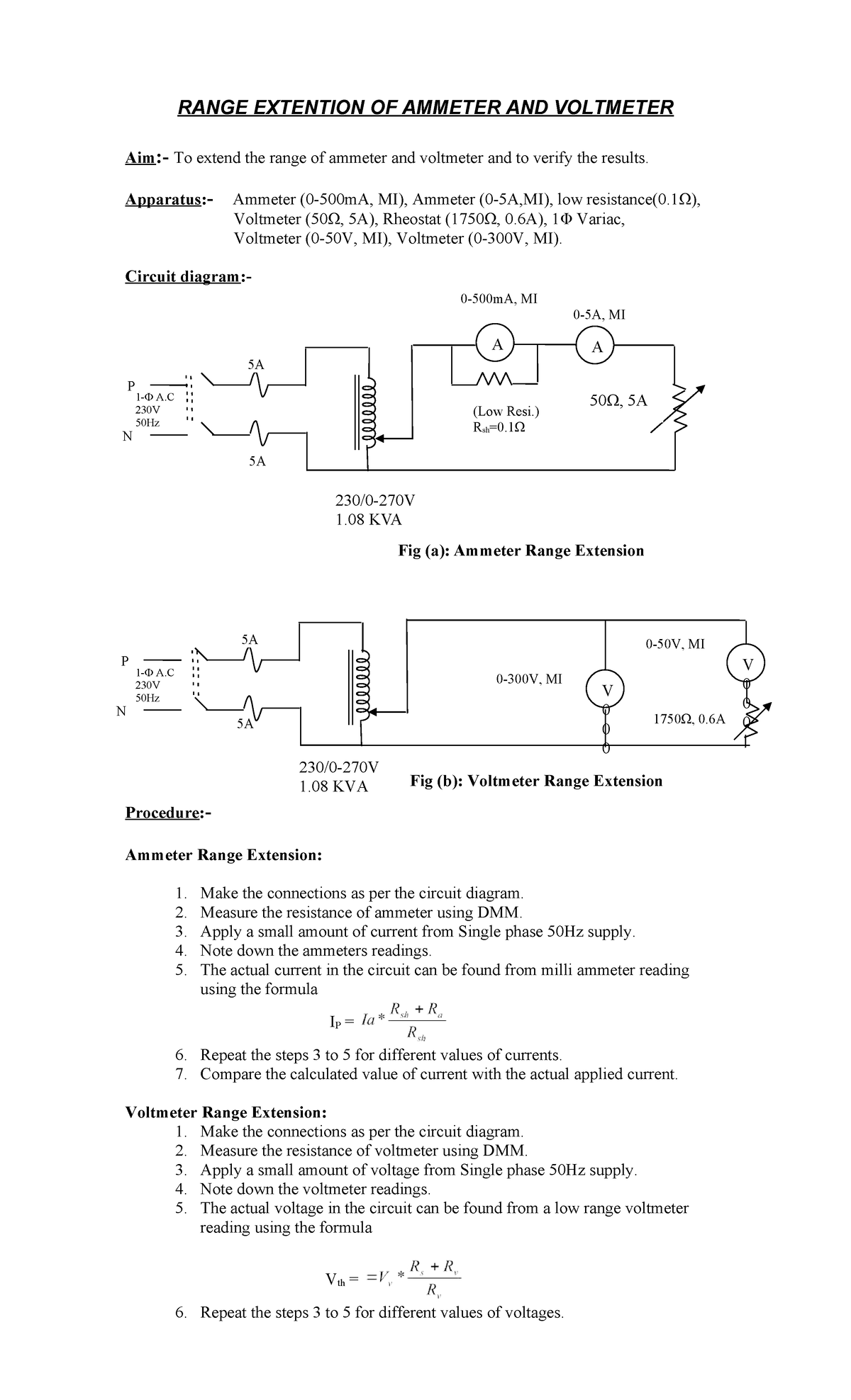 Measurement & Instrumentation Lab: Range Extension of Meters - Studocu