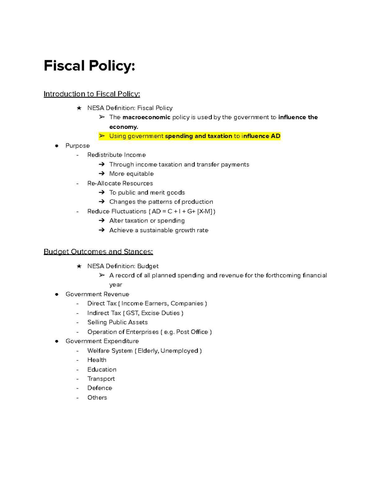 Macroeconomic Policy Notes: Fiscal & Monetary Policy Overview - Studocu