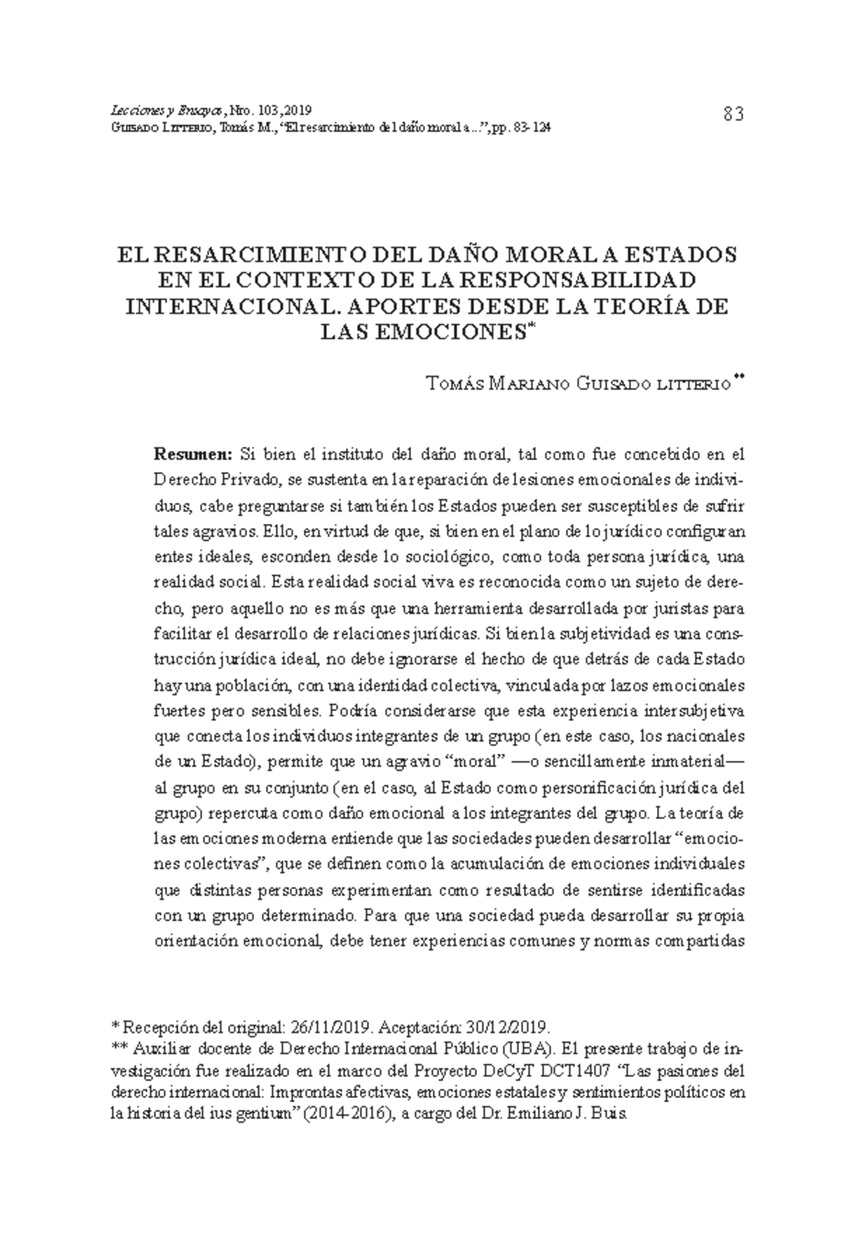 La reparación del daño moral a Estados en el ámbito de la ...