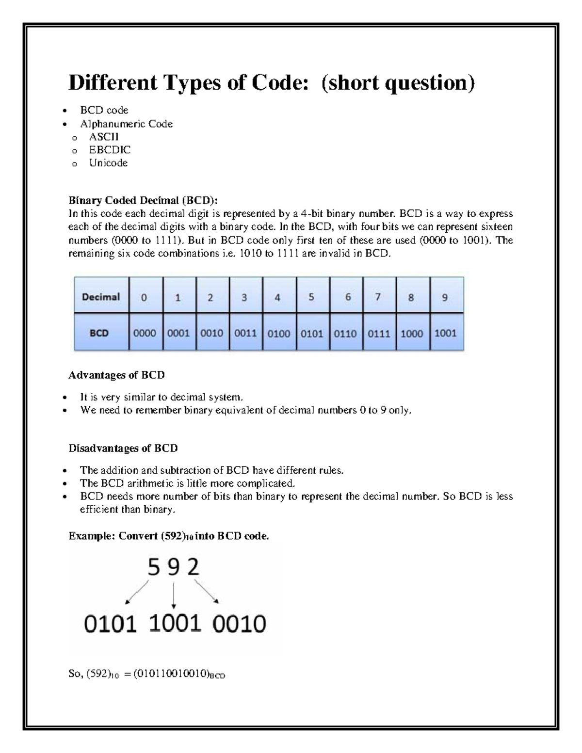 Different Types of Code: BCD, ASCII, EBCDIC, Unicode Overview - Studocu