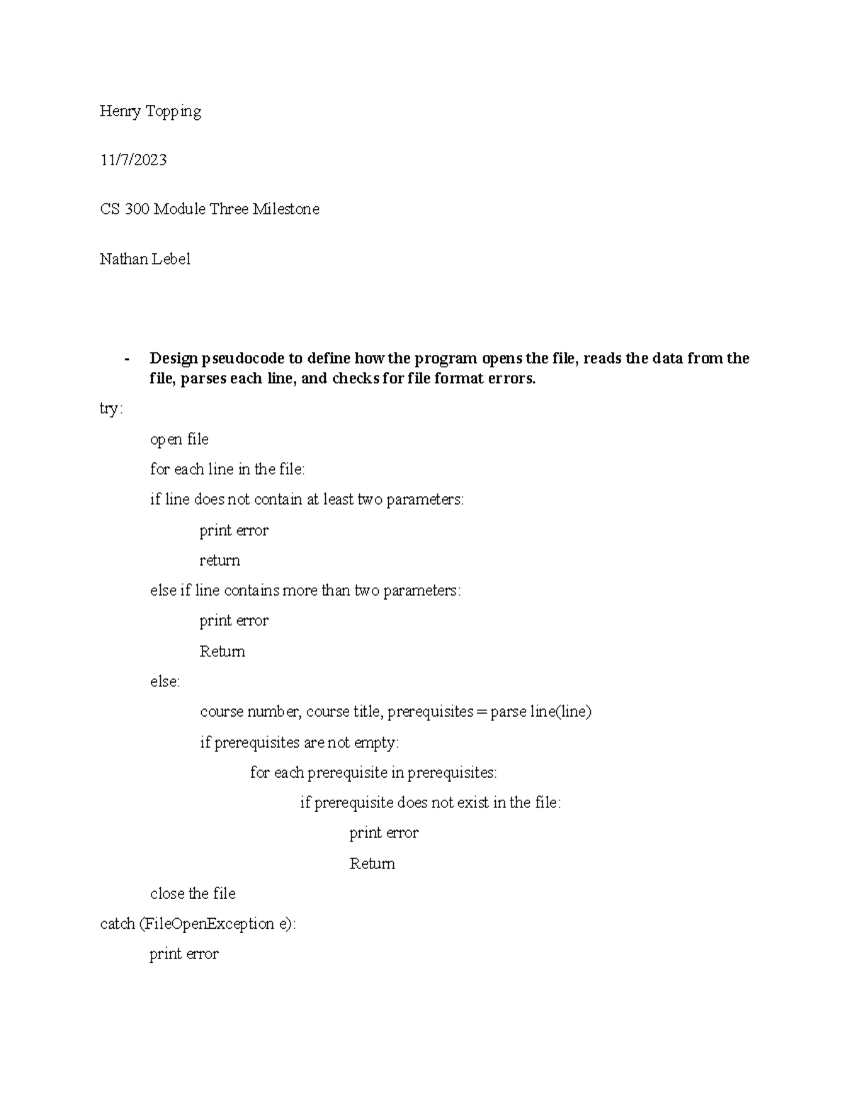CS 300 Module Three Milestone - Henry Topping 11/7/ CS 300 Module Three ...
