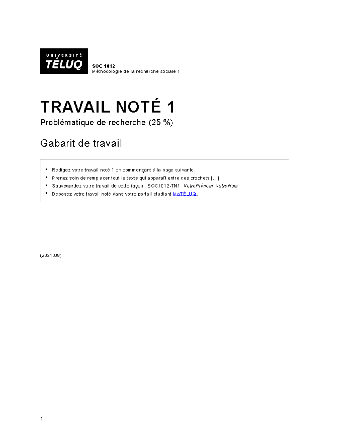 SOC1012-Gabarit TN 1 - Réalisation du travail noté 1 - Studocu