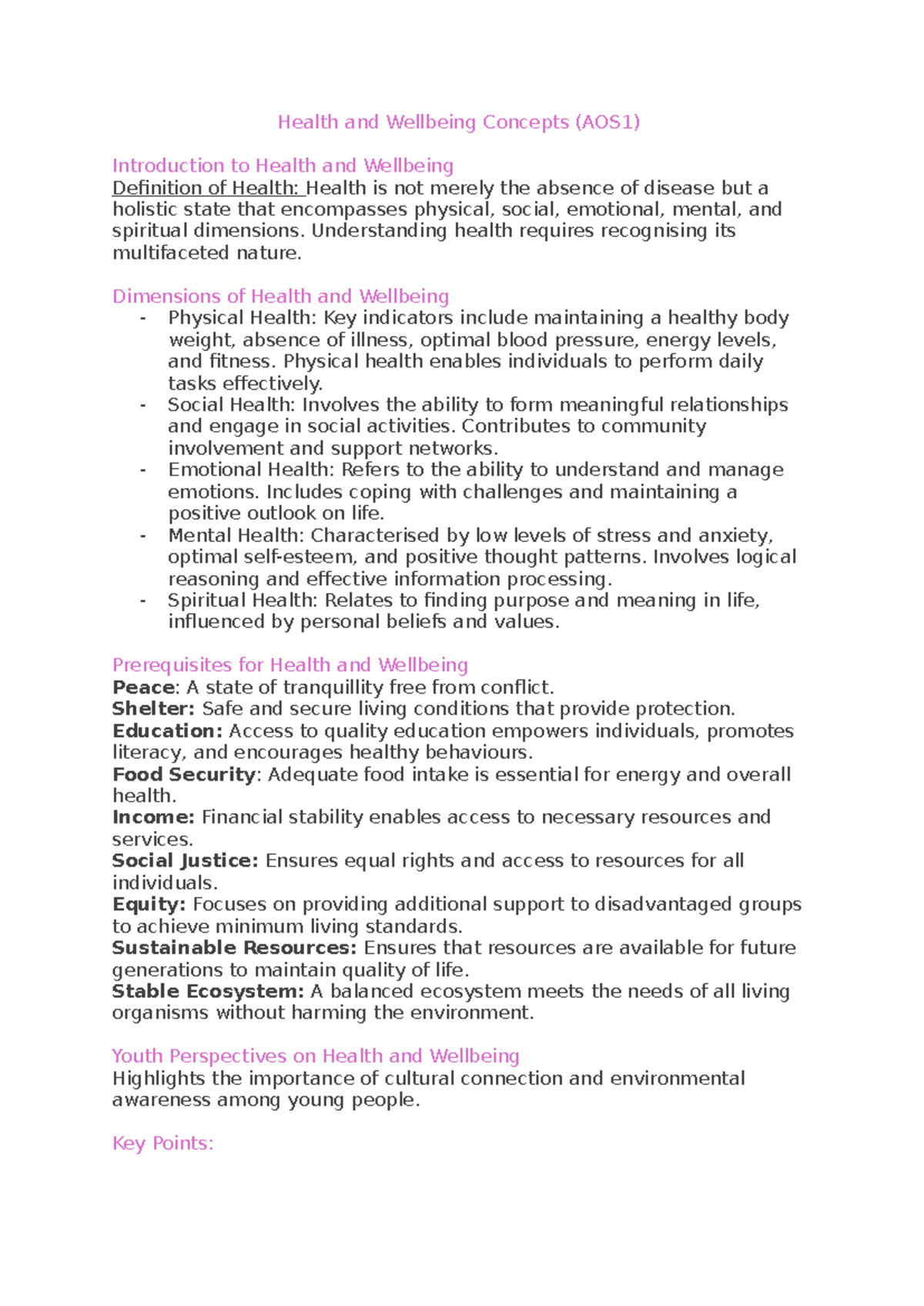 HHD SEM 1 EXAM REV: Health and Wellbeing Concepts Overview - Studocu