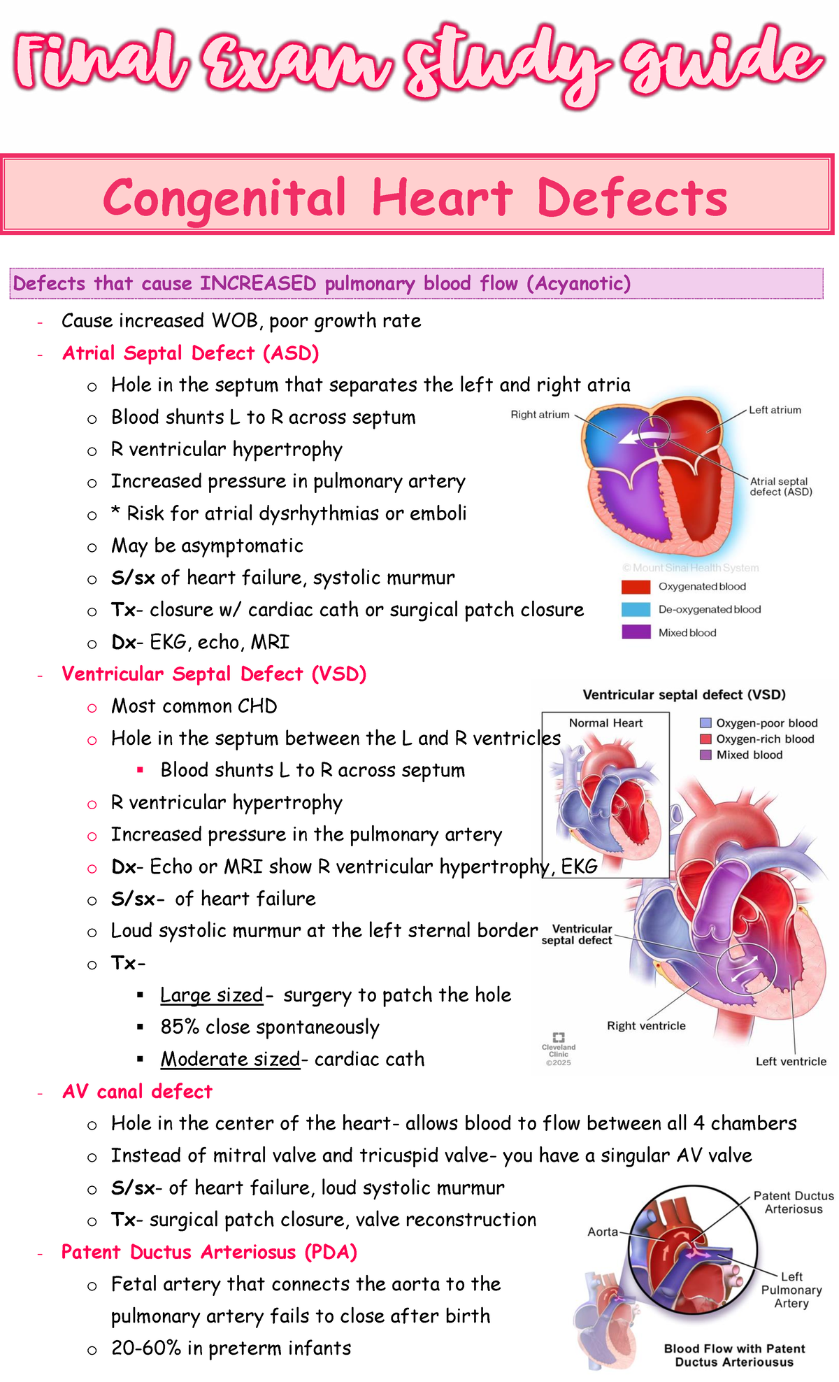 Final Exam Study Guide: Congenital Heart Defects (Nursing 101) - Studocu