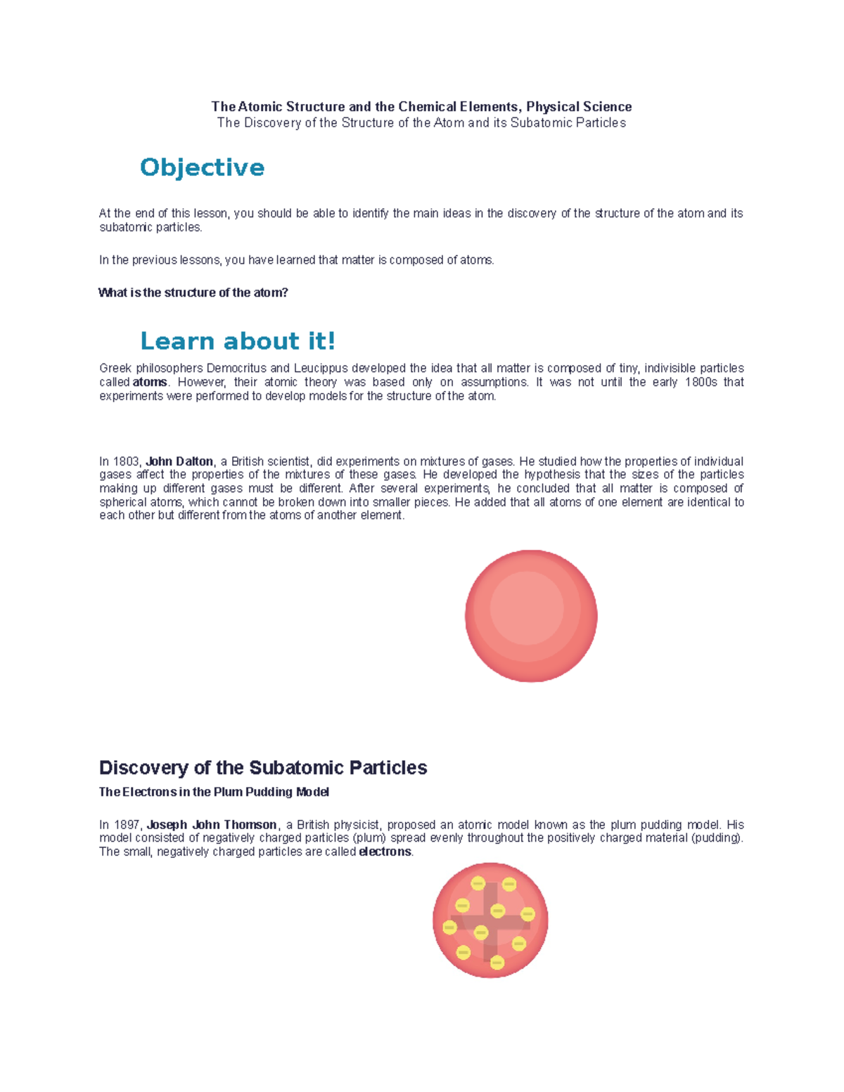 The Evolution of Atomic Structure and Subatomic Particles in PS 101 ...