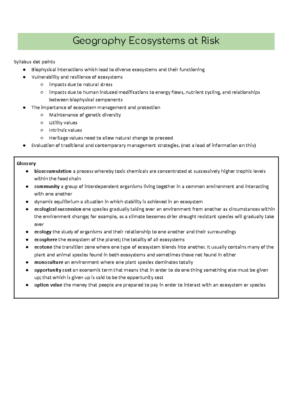 Geography Ecosystems at Risk: Understanding Vulnerability & Resilience ...