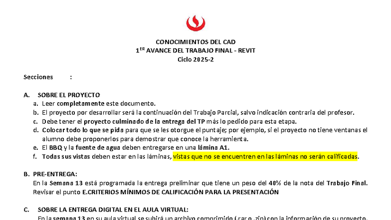AR342 Trabajo Final Revit: Guía de Entrega y Criterios 2025-2 - Studocu