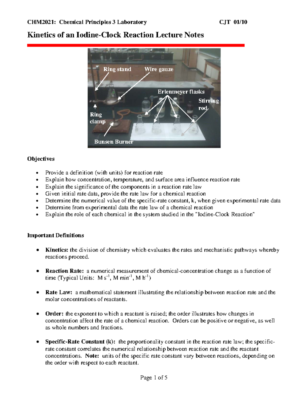 Kinetics of Iodine-Clock Reaction: Lecture Notes & Key Concepts - Studocu