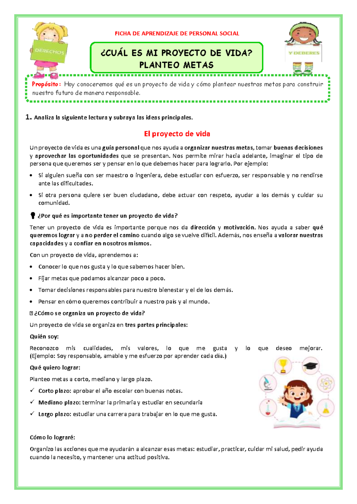 Ficha de Aprendizaje: Proyecto de Vida y Metas Personales - Studocu