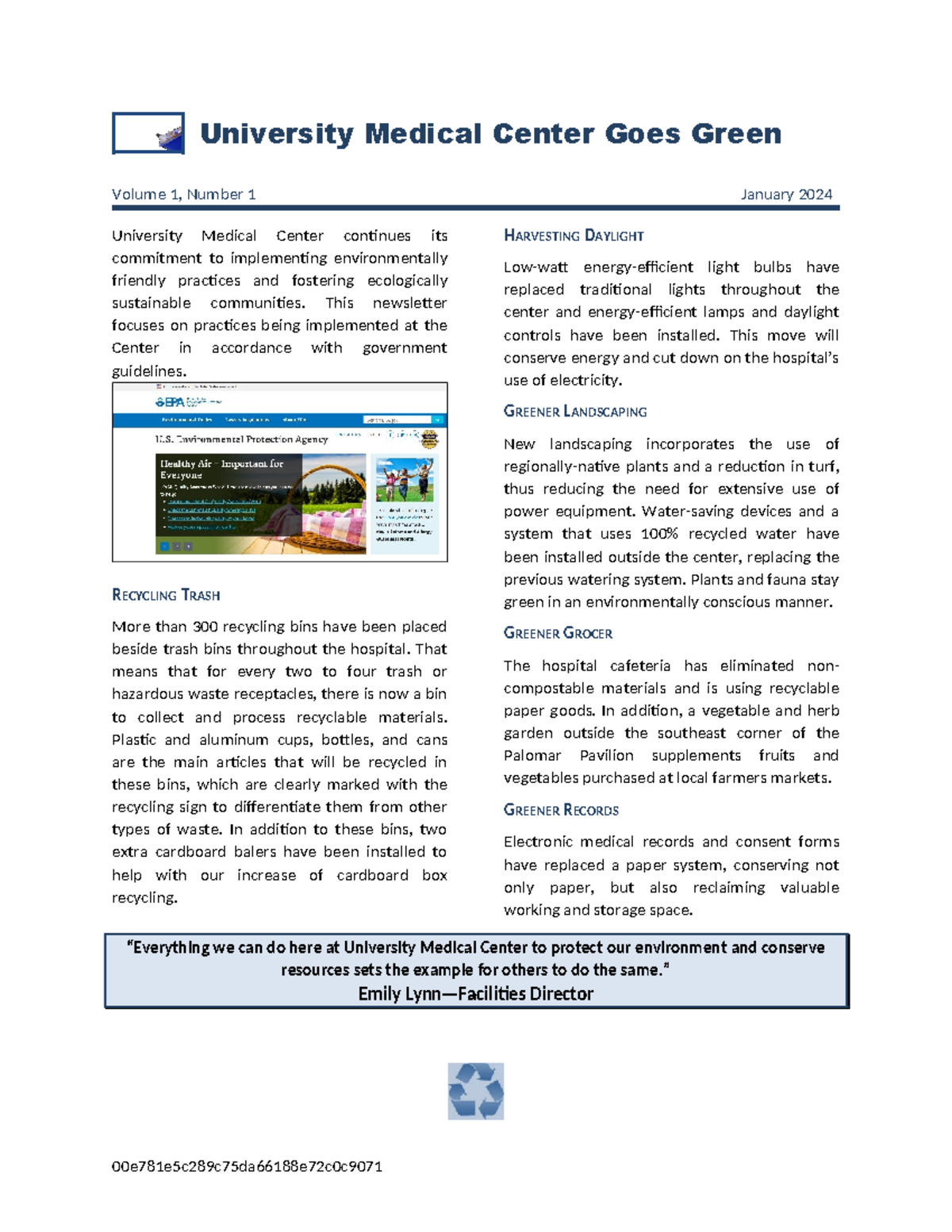 UMC Green Initiatives Newsletter Volume 1, January 2024 - Studocu