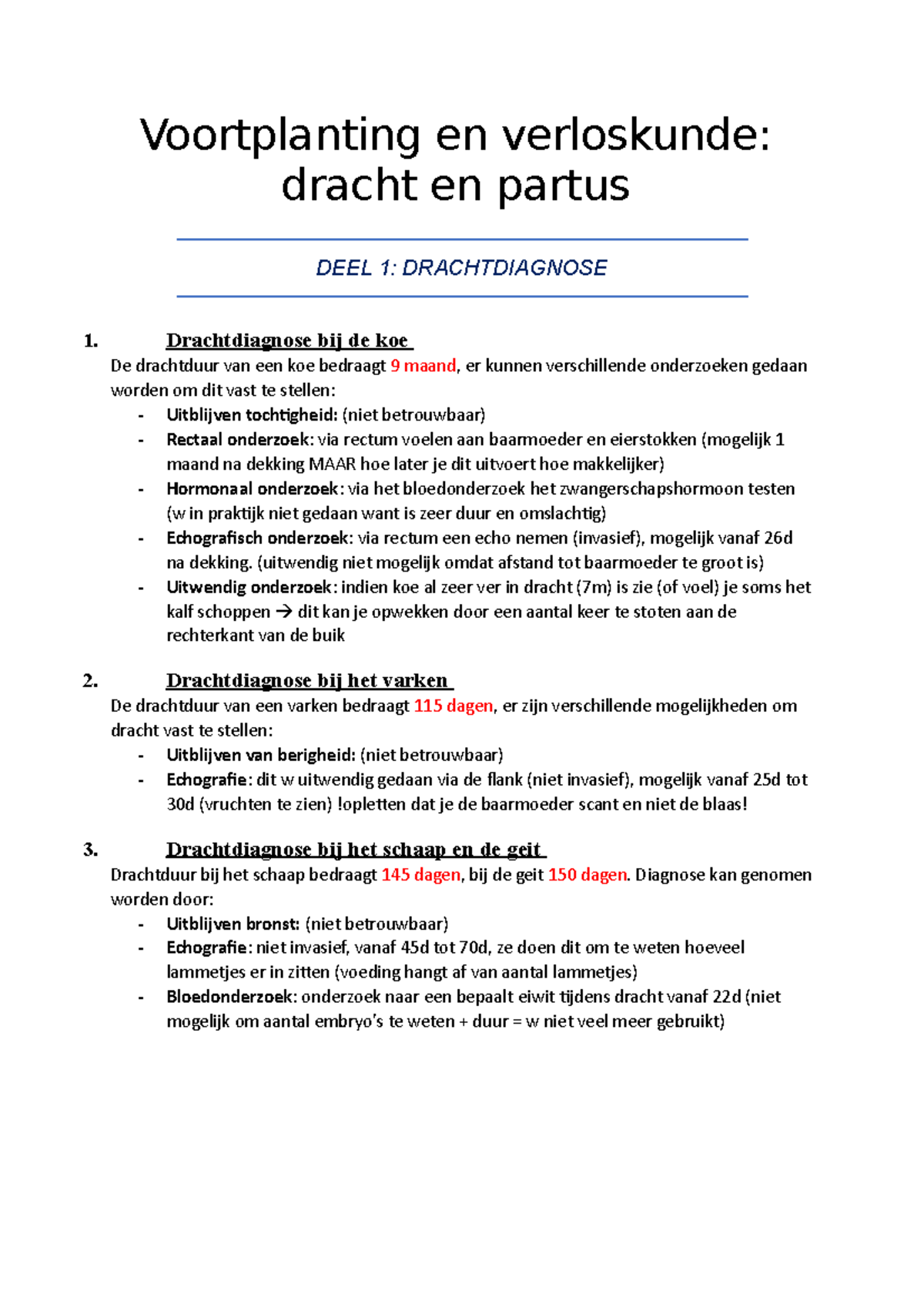 Voortplanting en Verloskunde: Dracht en Partus Samenvatting - Studocu