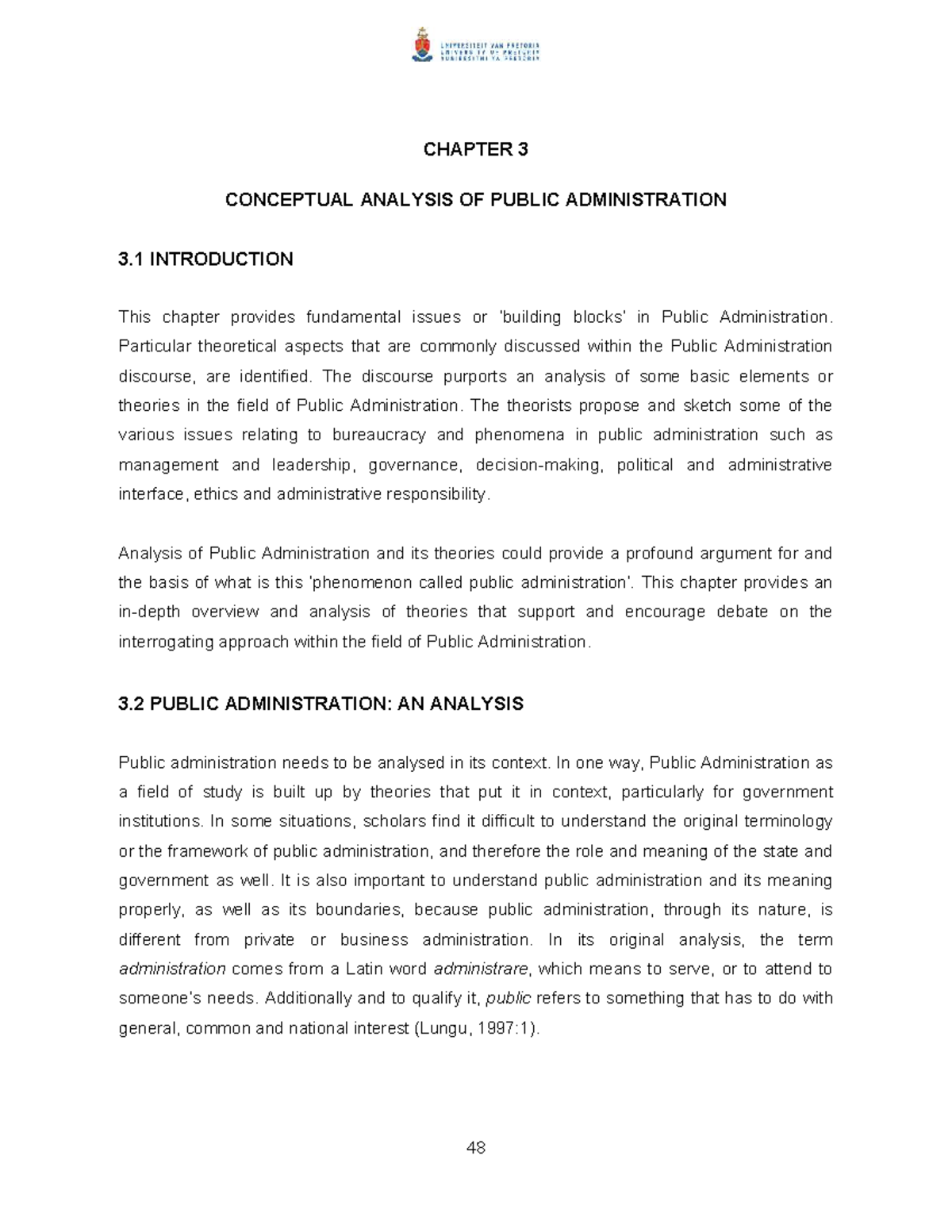 CHAPTER 3: CONCEPTUAL ANALYSIS OF PUBLIC ADMINISTRATION - A ...