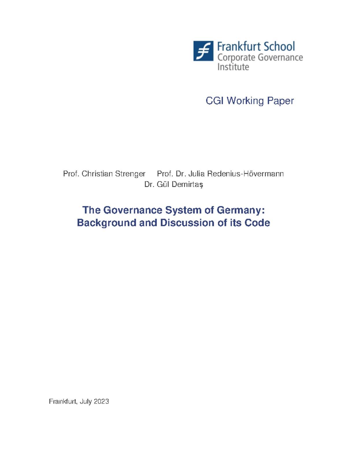 CGI Working Paper: Analysis of Germany's Corporate Governance System ...