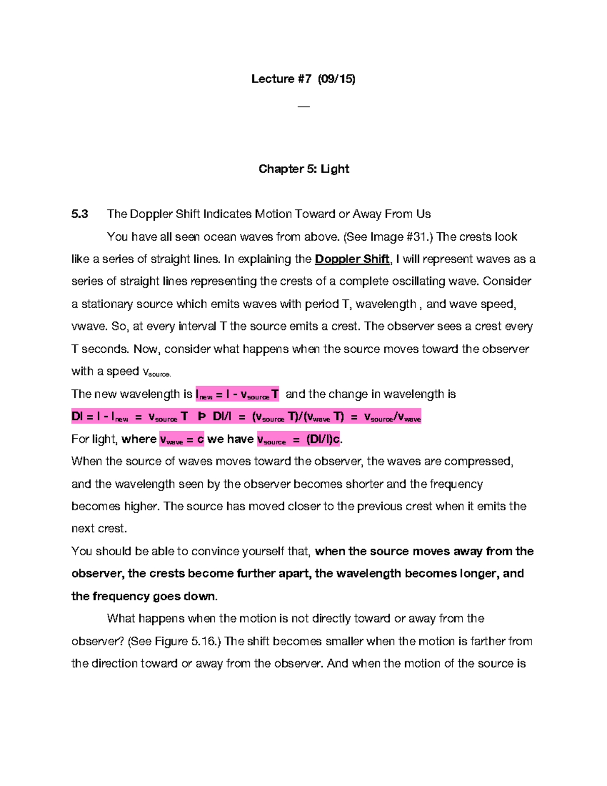ASTR161 Lecture Notes: Chapter 5 - Light & Doppler Shift Analysis - Studocu