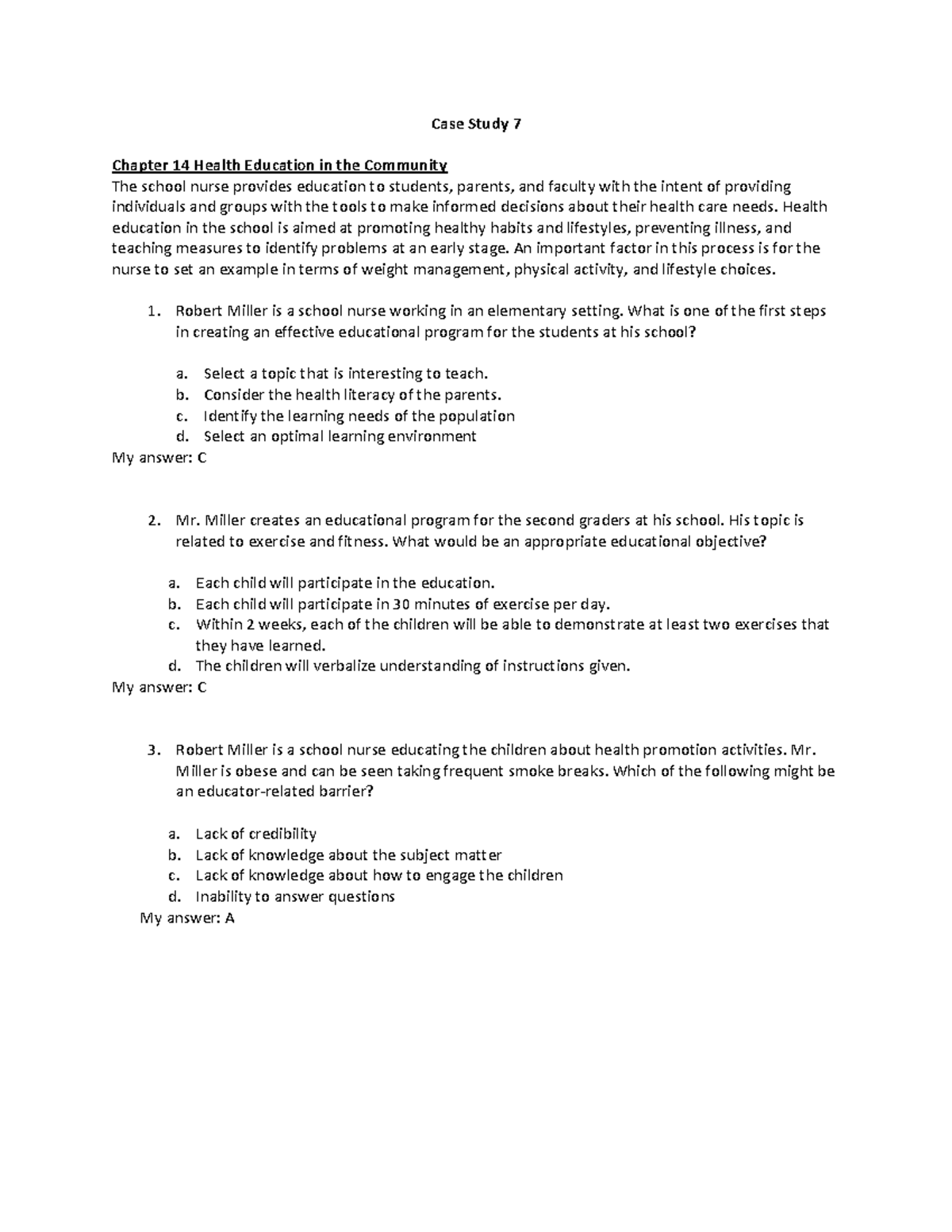 Case Study 7: Health Education and Management (Spring 2023) - Studocu