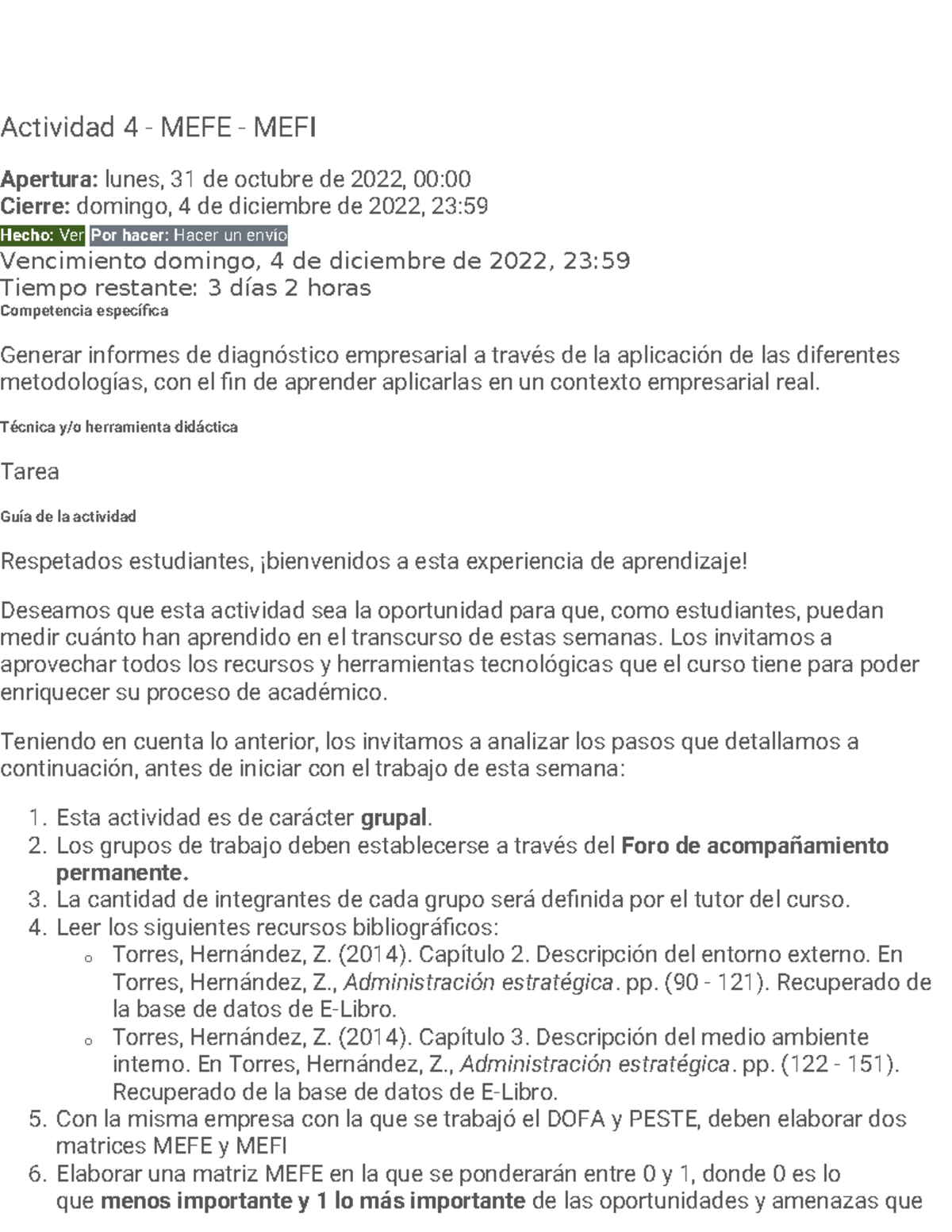 Actividad 4: Matrices MEFE y MEFI - Entrega Final (2022) - Studocu