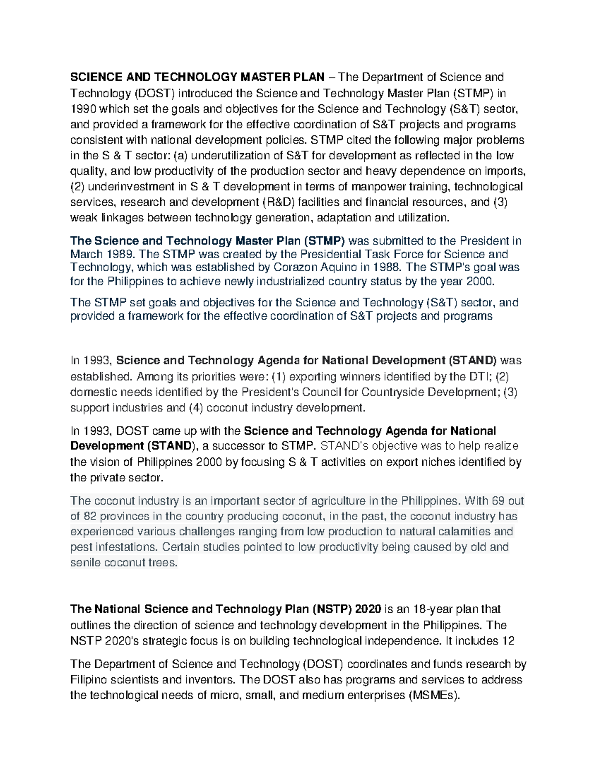 Revised Title: Science and Technology Master Plan (STMP): Goals ...
