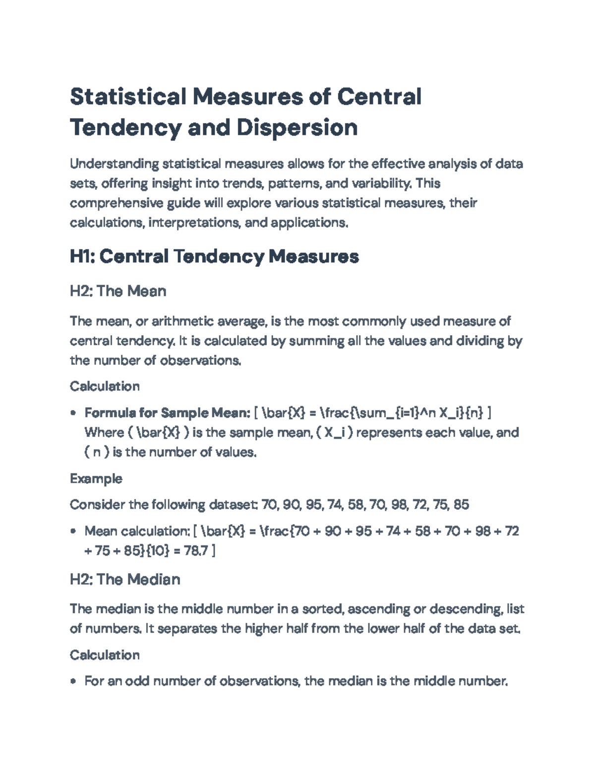 Statistical Measures of Central Tendency and Dispersion Guide ...