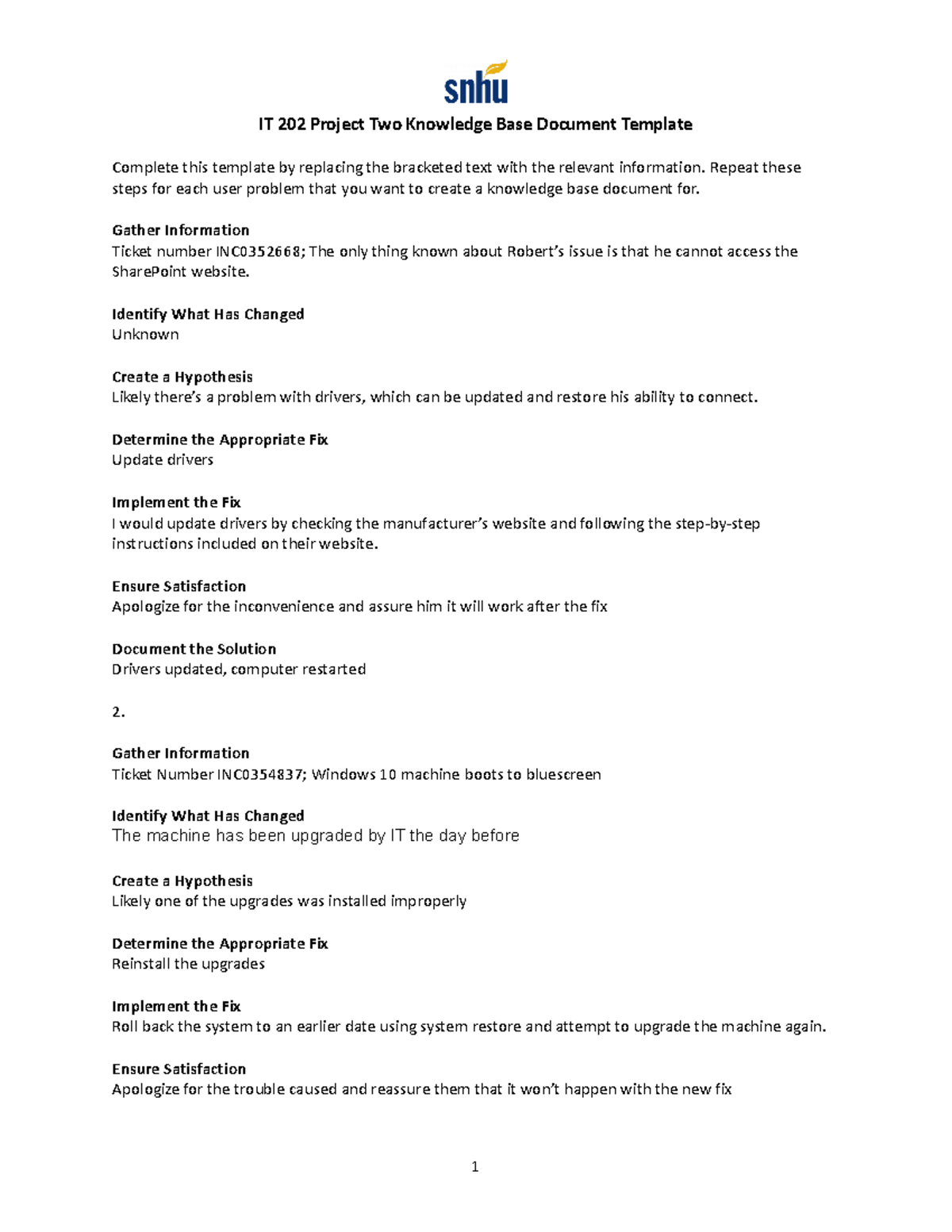 IT 202 Project Two - Repeat these steps for each user problem that you ...